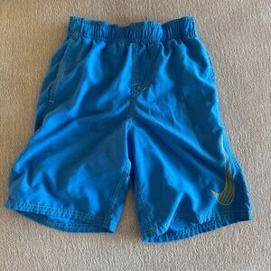 Nike Boys Blue Swim Shorts with Yellow Swoosh